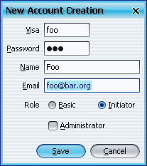 Account Creation dialog