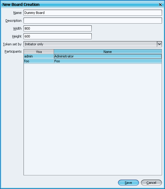 Board Creation dialog