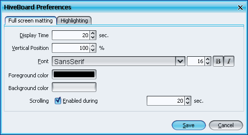 Preference settings for fullscreen matting